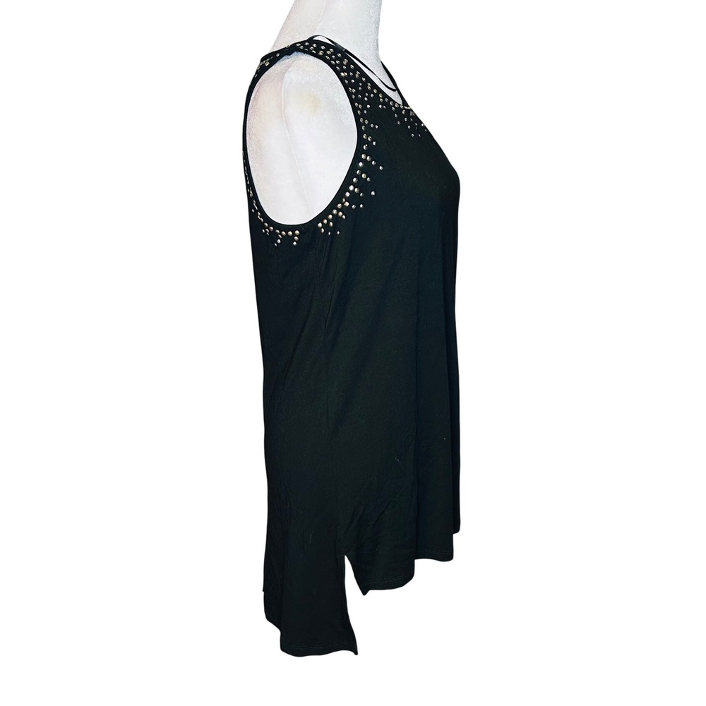 CARMEN MARC VALVO women's black‎ tank blouse sleeveless gold studded rayon small - Picture 4 of 7